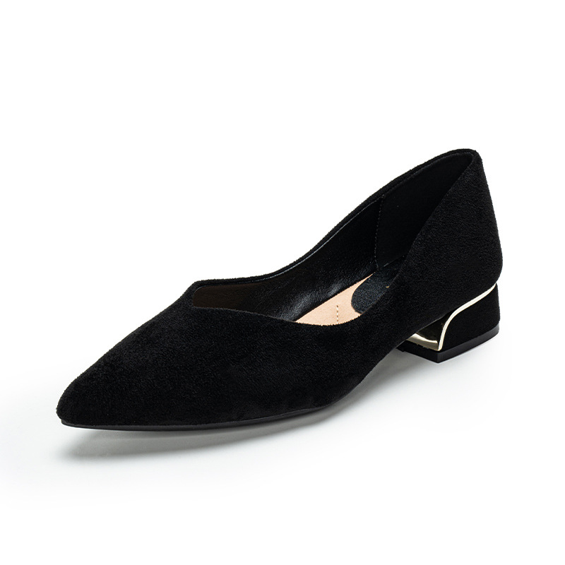 Leather Work Heels - Women's Pointed Toe Simple Chunky Heel