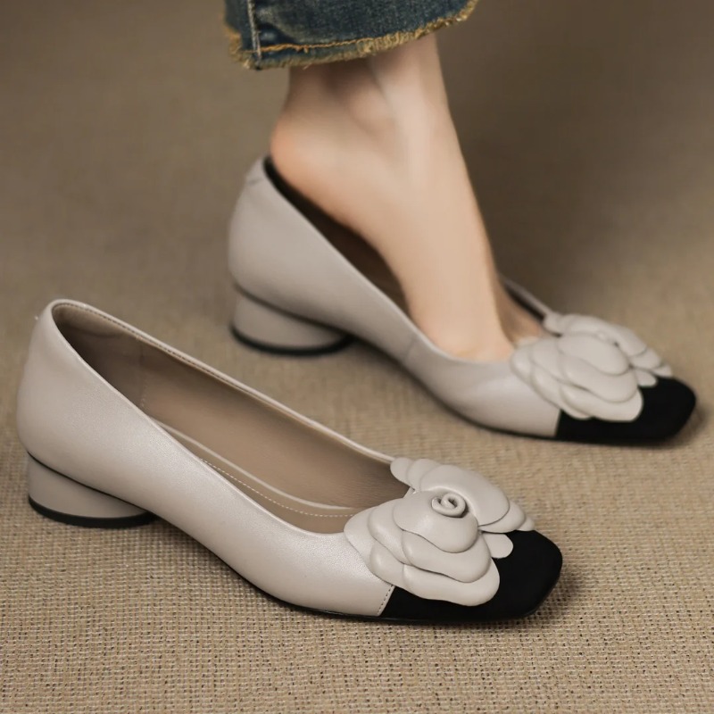 Leather Work Heels - Plus size 34-41 women's sheepskin mix