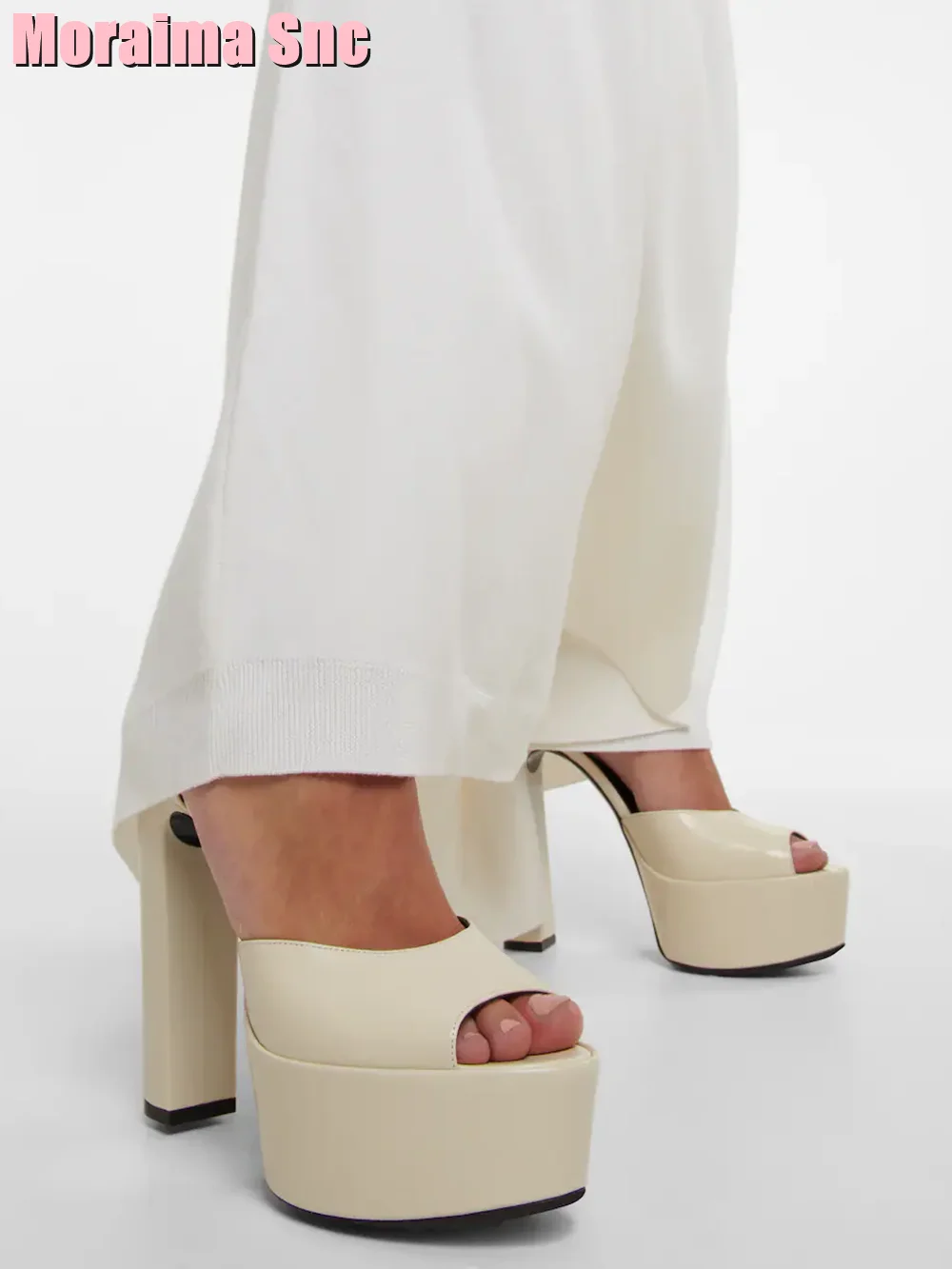 Leather Work Heels - Peep Toe Platform Patent Leather Sandals
