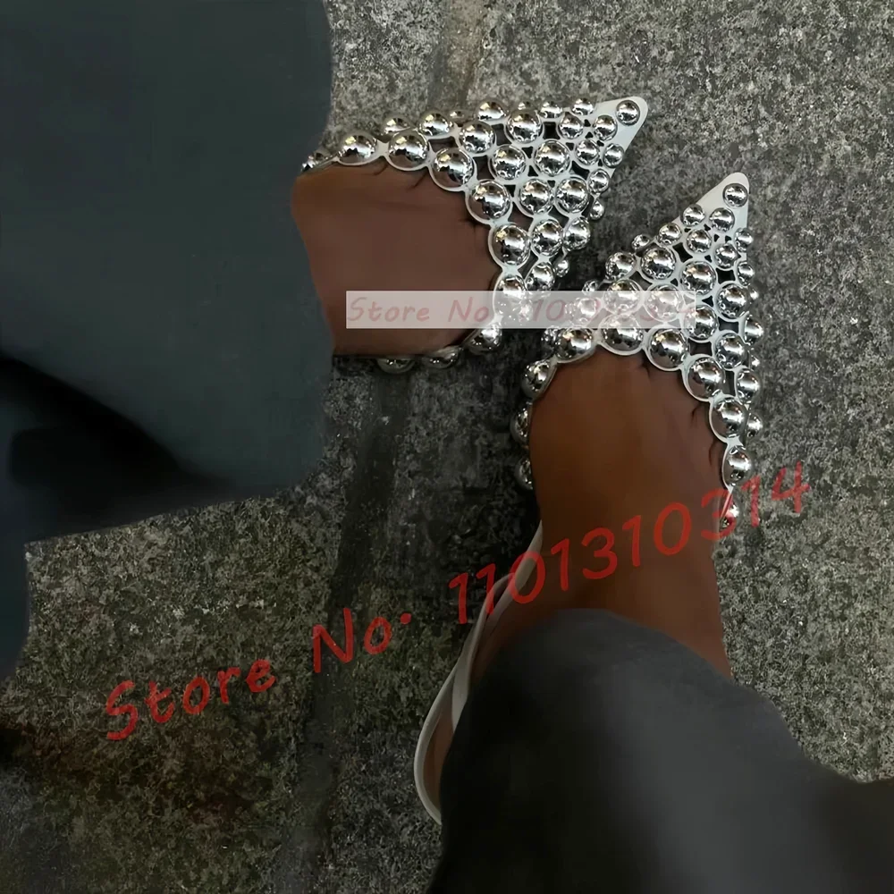 Leather Work Heels - Sexy Pointed Toe Sandals With Metal