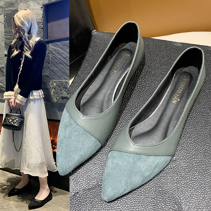 Leather Work Heels - Flat black leather shoes for women