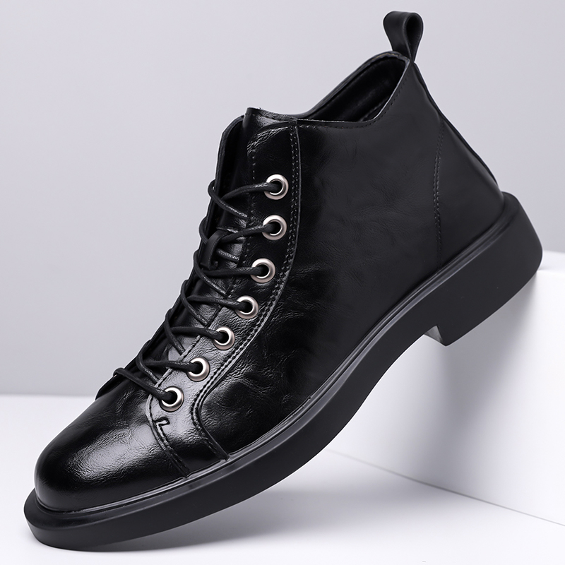 Leather Work Fabric - Men British Retro Mid-top Leather Boots