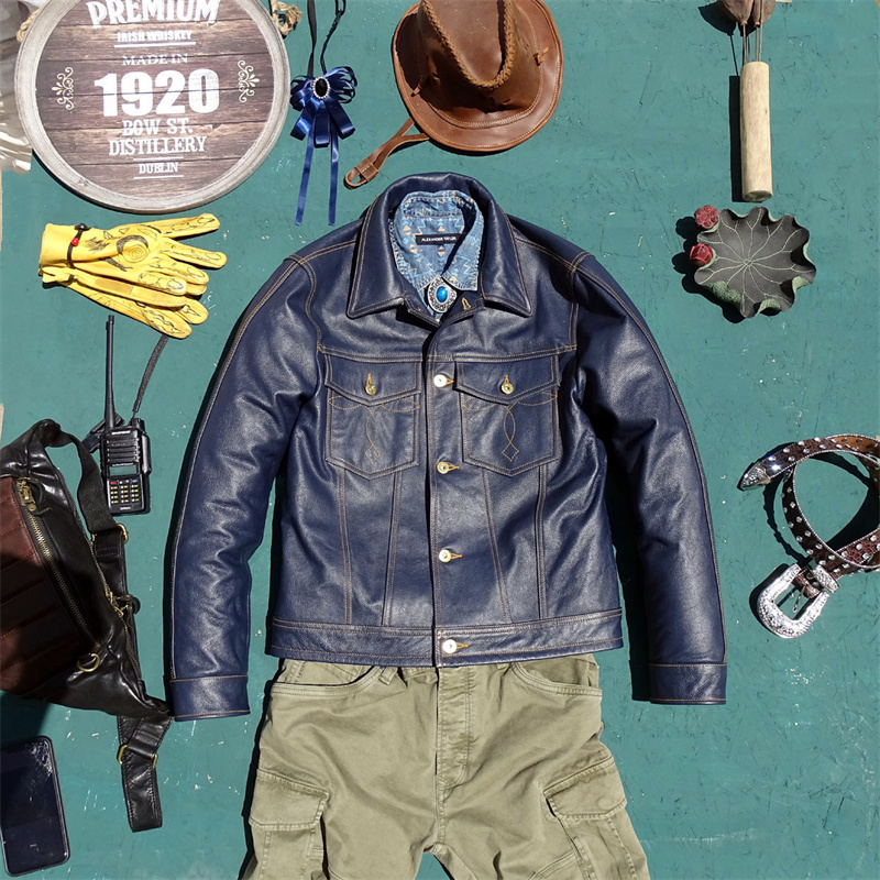 Leather Work Jeans - Knight Genuine Leather Jacket Short Style