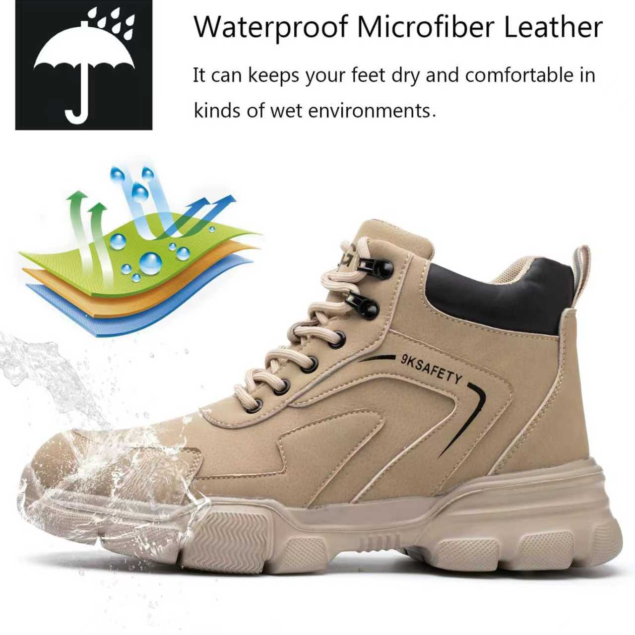 Unisex Brown High-top PU Water - đánh giá và giá Leather Work Fabric