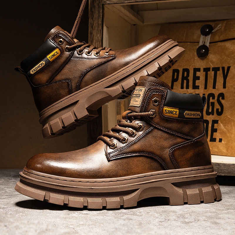 Vintage Men Platform Ankle Boo - đánh giá và giá Leather Work Fabric