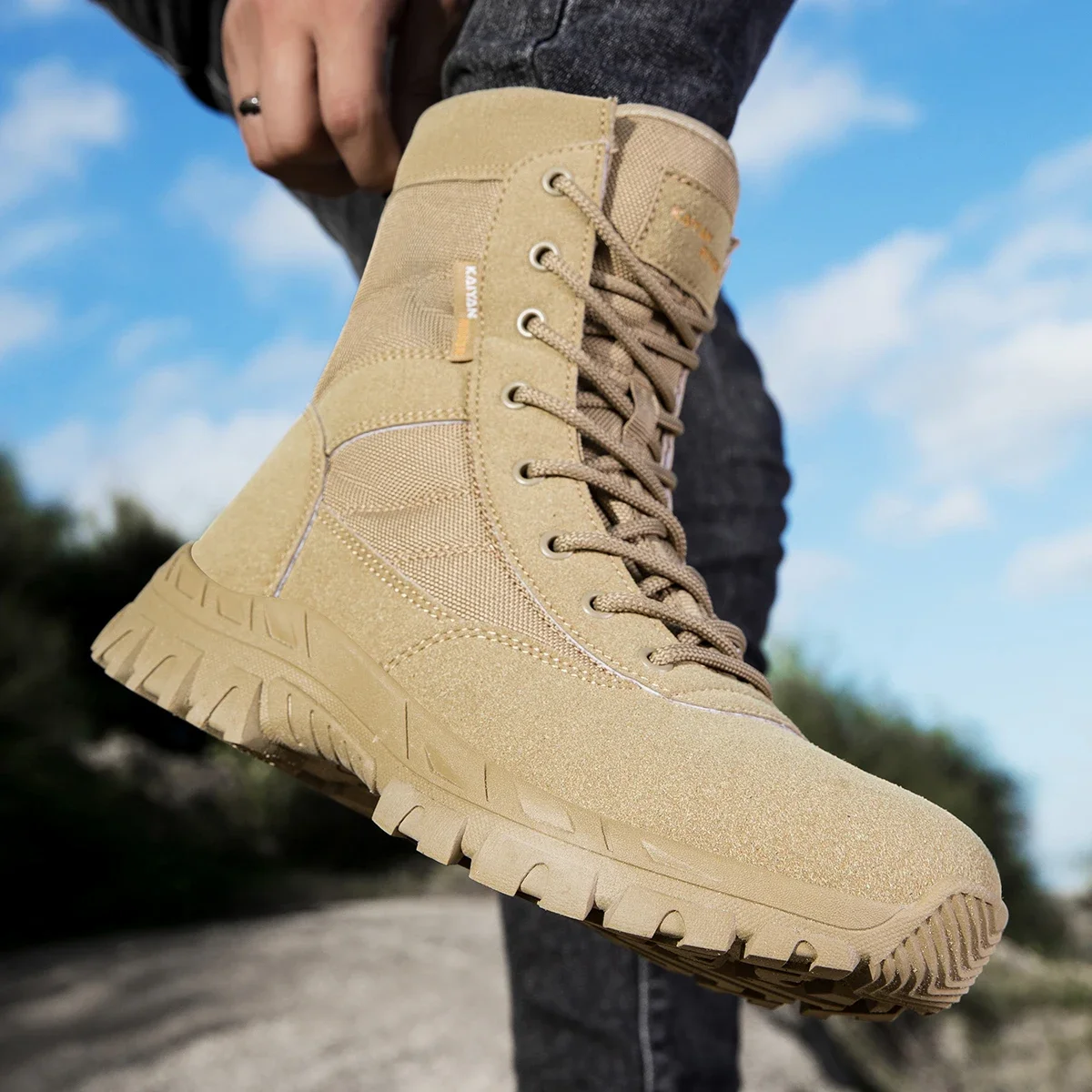 Men's Outdoor Hiking Shoes Hig - đánh giá và giá Leather Work Fabric