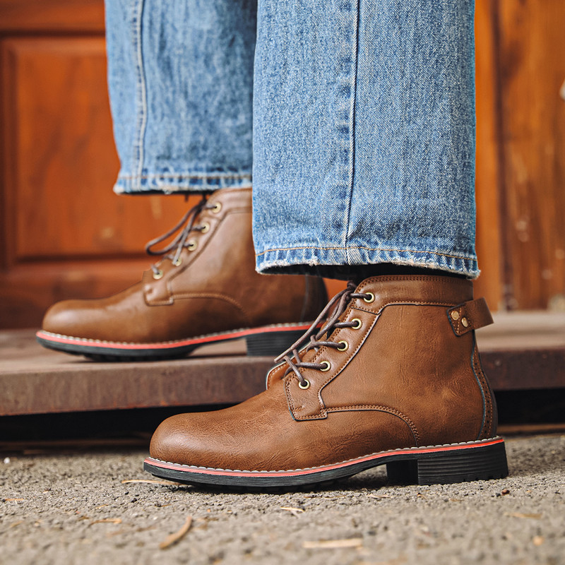 Luxury Retro High Men's Leathe - đánh giá và giá Leather Work Fabric