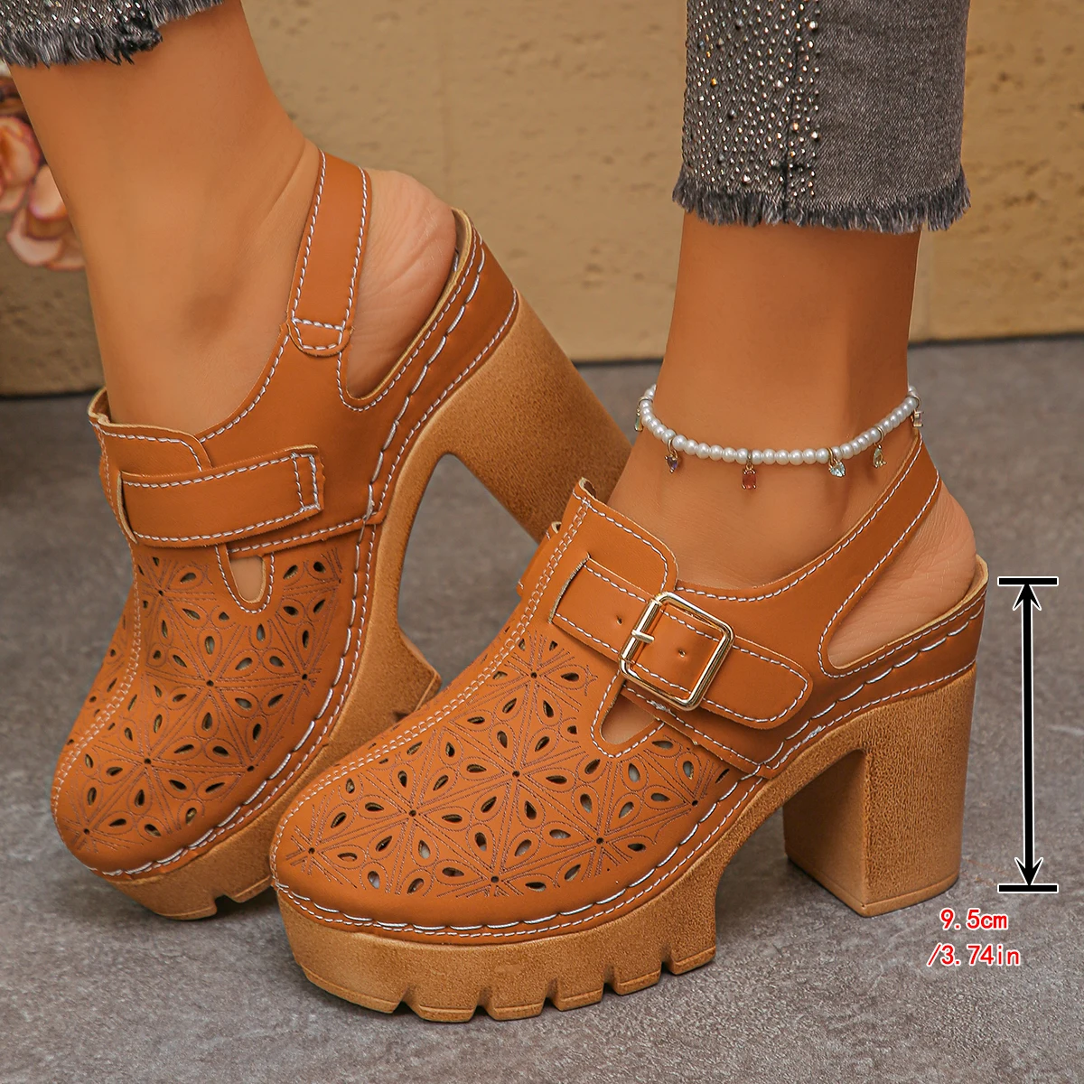 Large Size Women's Thick Heel  - đánh giá và giá Leather Work Heels