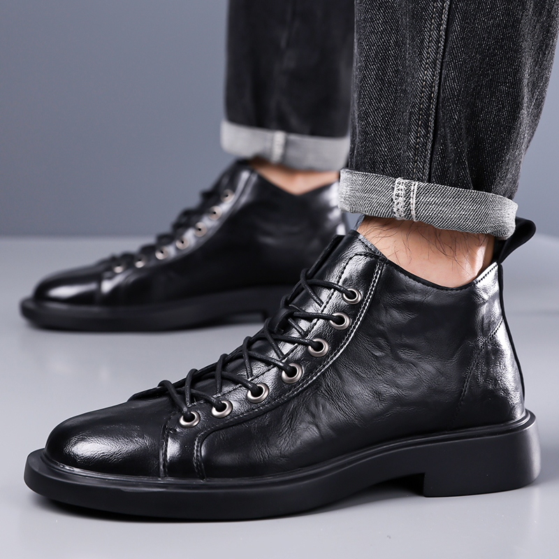 Men British Retro Mid-top Leat - đánh giá và giá Leather Work Fabric