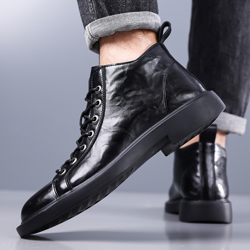 Men British Retro Mid-top Leat - đánh giá và giá Leather Work Fabric
