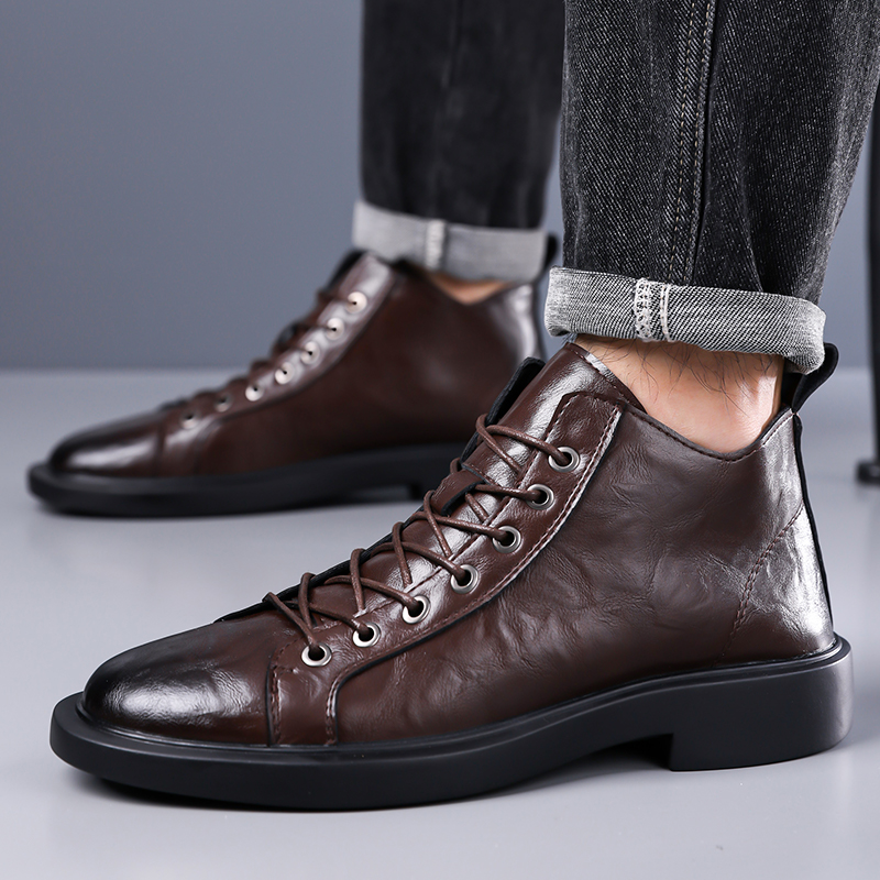 Men British Retro Mid-top Leat - đánh giá và giá Leather Work Fabric